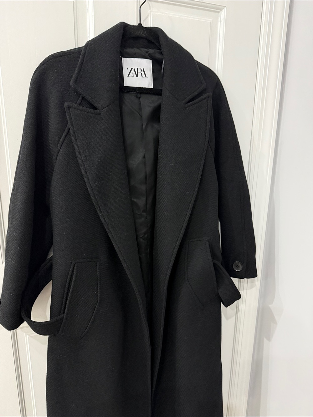 ZARA Black Long Trench Coat with Lapel Collar